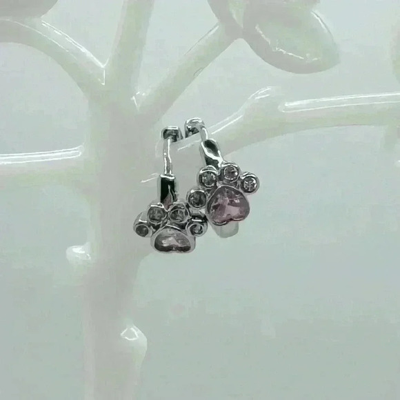 Paw Print Zircon Hoop Earrings in Pink - Picture 5 of 7